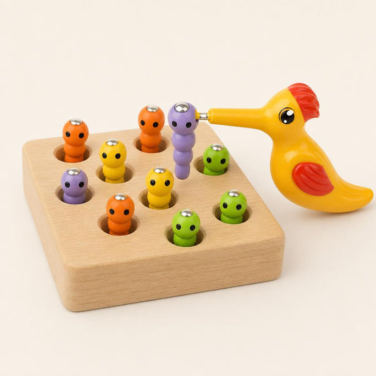 Juego de Madera Montessori Atrapa Gusanos Magnético