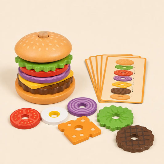 Juego De Madera Para Apilar Hamburguesa Y Sándwich, Montessori