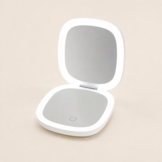 Espejo De Maquillaje LED Plegable Con Aumento 10X Y Carga USB