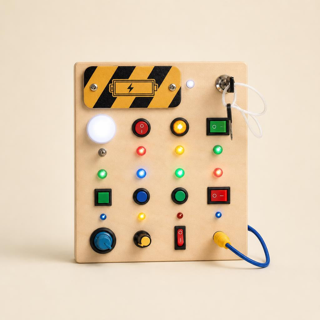 Tablero Montessori de actividades con luces